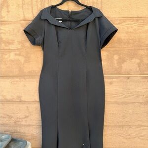 Vintage Pinup Couture Black Midi Dress with Peter Pan Collar